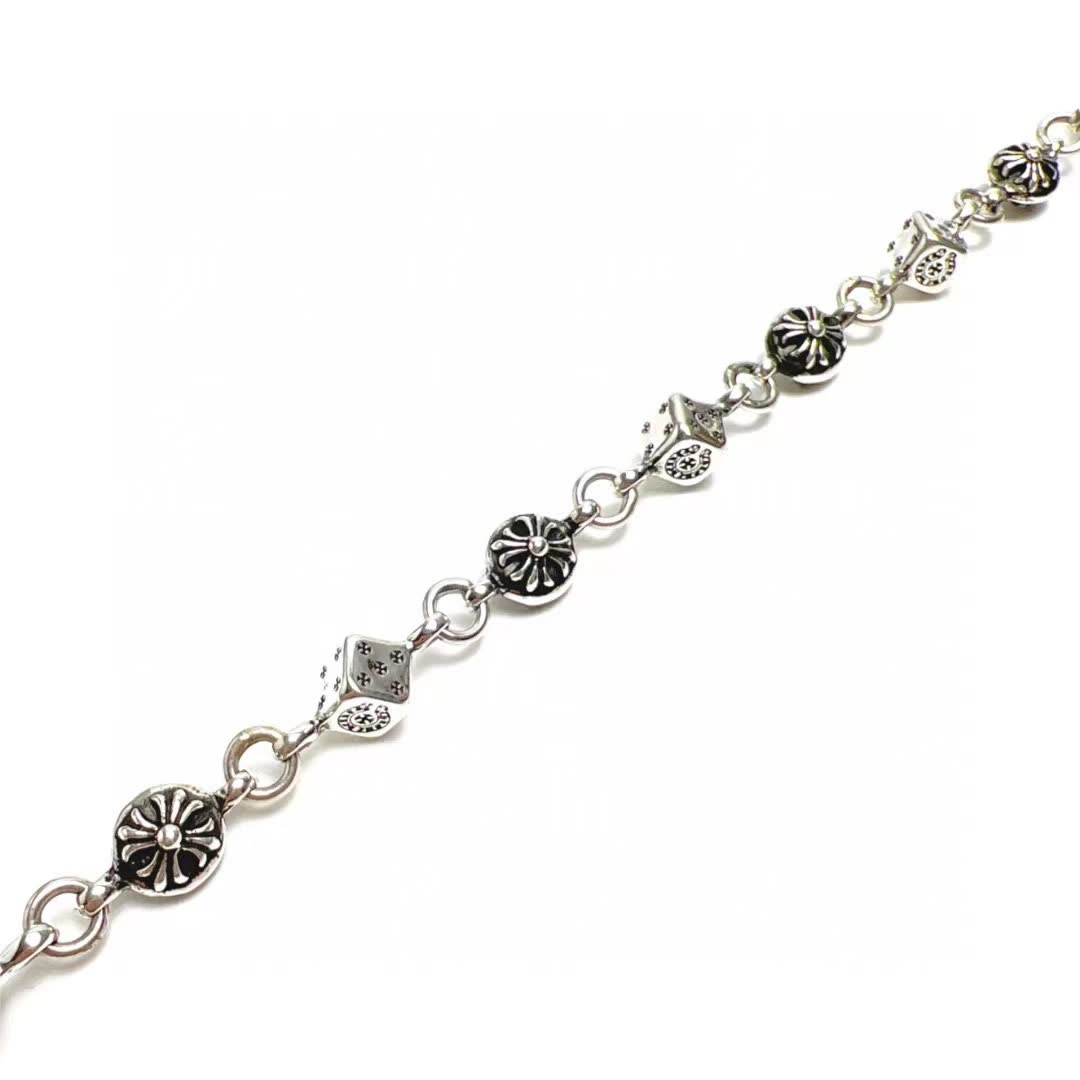 Chrome Hearts Sterling Silver Charm Bracelet with Lobster Clasp